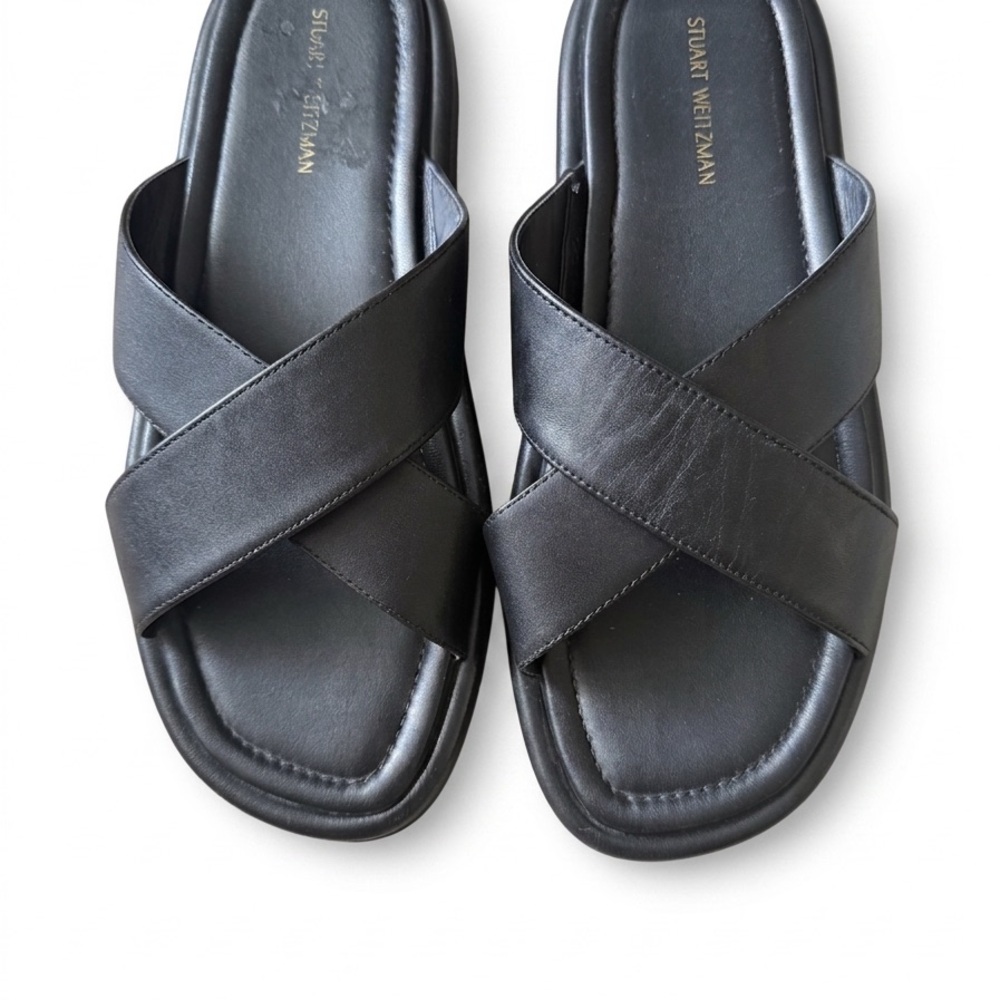 Stuart Weitzman Black Crisscross Leather Slide Sandals - Size 7